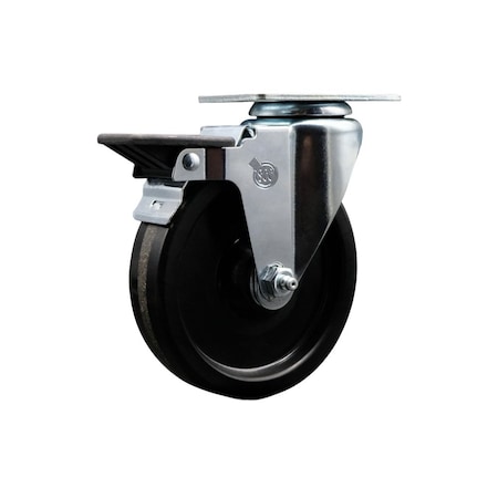 Service Caster 5'' Phenolic Wheel Swivel Top Plate Caster Posi Brake SCC-20S514-PHS-PLB